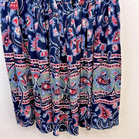 NWT BA&SH Bohemian Niels Gathered Paisley-Print Crepe Blue Midi Skirt Size L - Picture 7 of 13